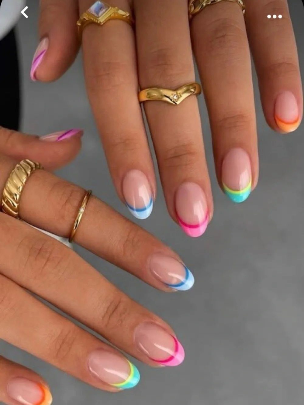 Gold Stackable Rings Set with Rainbow French Manicure Accent